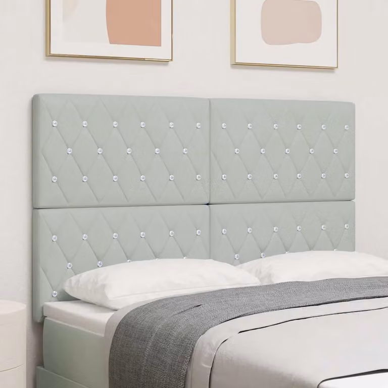 Testiera per letto con illuminazione LED vidaXL in velluto grigio chiaro, Larghezza: 144 cm