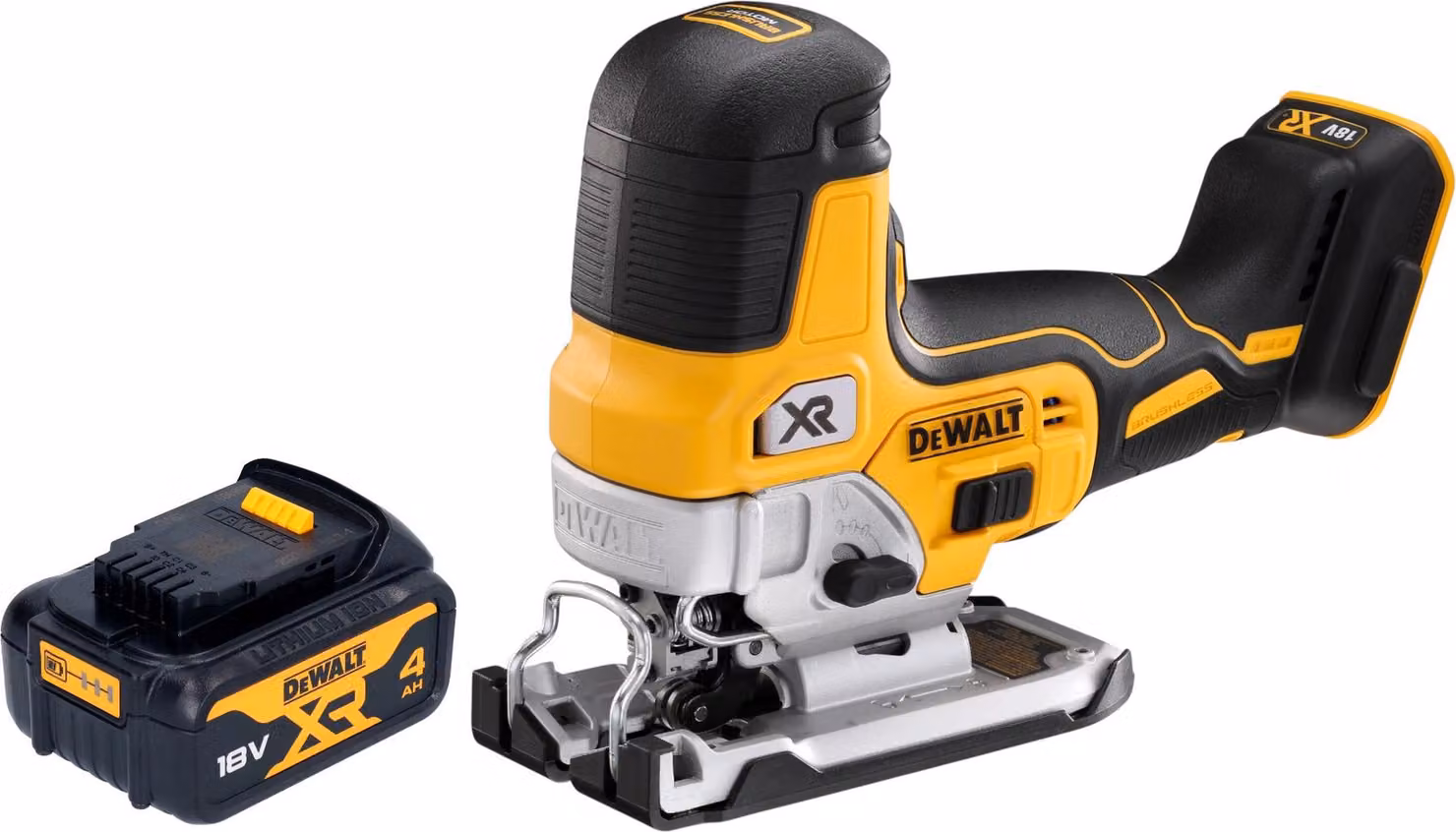 Seghetto alternativo a batteria DeWalt DCS 335 N 18 V 135 mm Brushless + 1x batteria 4,0 Ah - senza caricabatteria