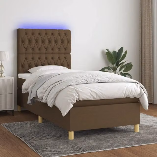 Letto Ibrido vidaXL con Illuminazione LED e Porta USB, Tessuto Marrone e Bianco, L 100 x P 200 cm
