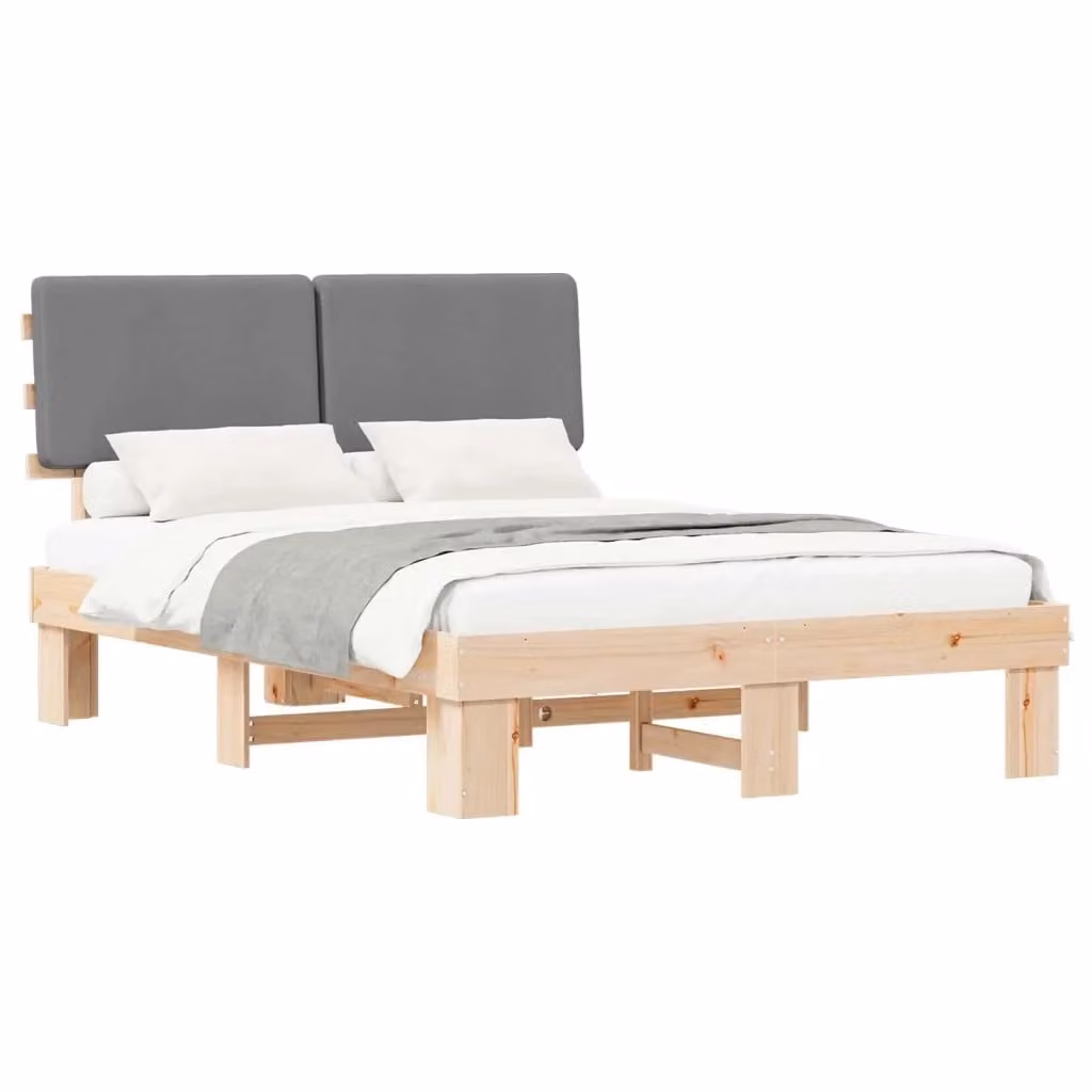 Letto con Testiera Rivestita vidaXL in Tessuto Grigio con Struttura in Legno di Pino L/P/H: 140 x 190 x 93 cm – 2