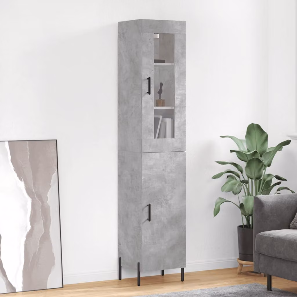 vidaXL Credenza Moderna Grigia con Ante in Vetro e Ripiani Interni, L/P/H: 34,5 x 34 x 180 cm