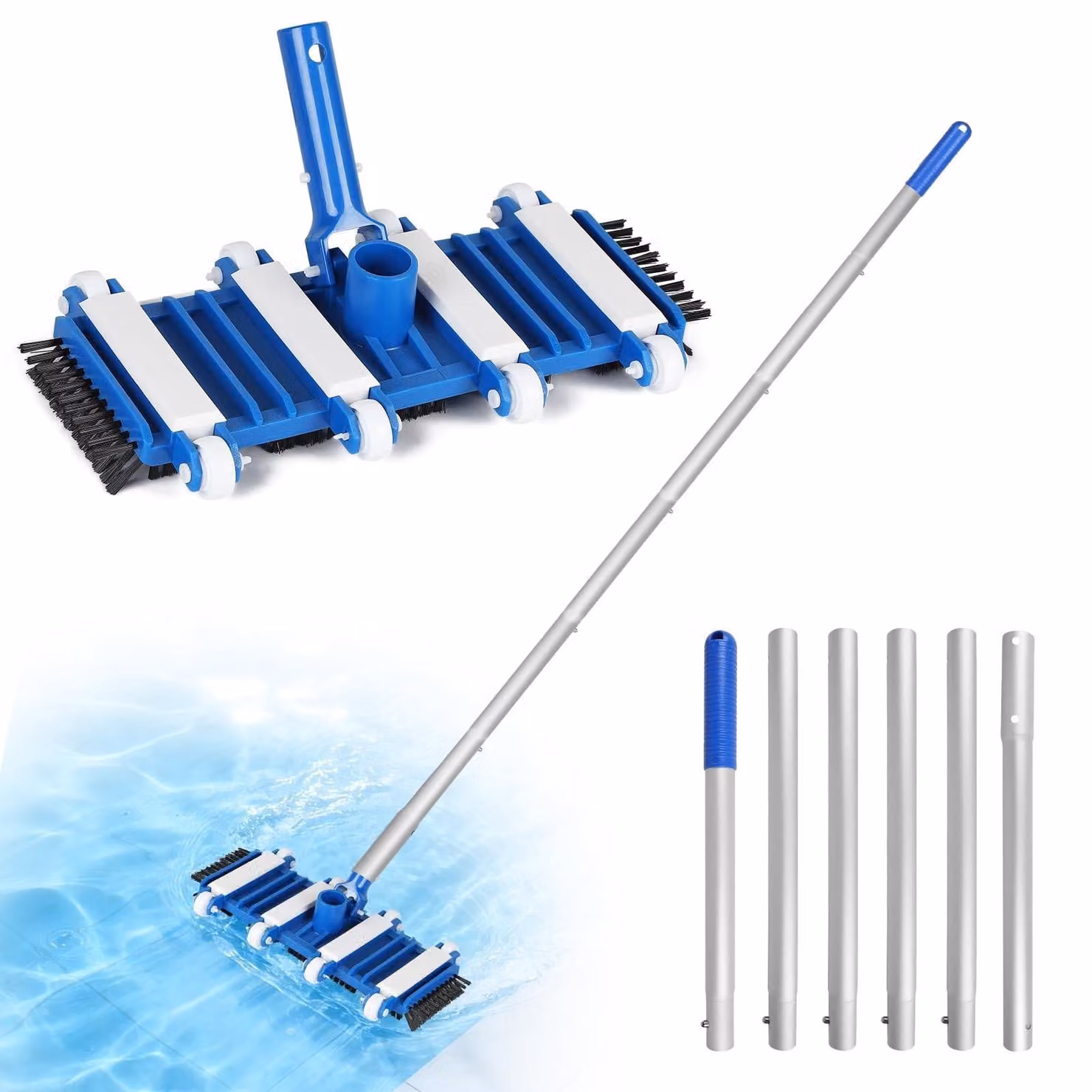 Aspirapolvere manuale per piscine con asta telescopica da 2 metri