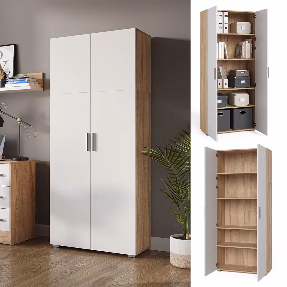 Scaffale per file Vicco Bianco con ante a battente e ripiani regolabili L: 80 cm, H: 182.4 cm, P: 37 cm – 2