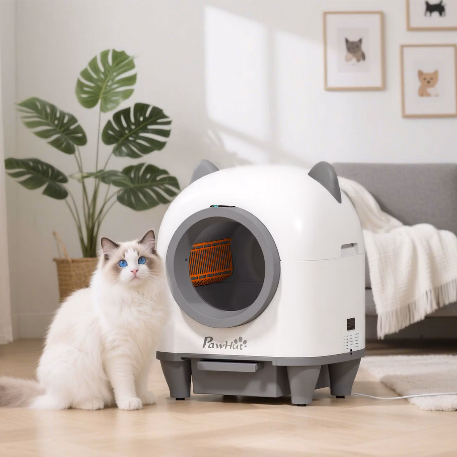 Lettiera per gatti autopulente PawHut con controllo tramite app e capacità di 80 L, colore bianco – 2