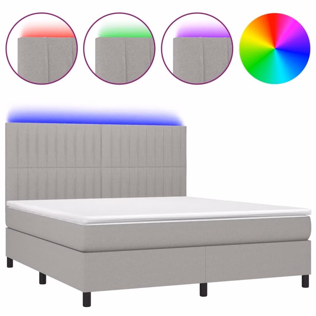 Letto a Molle Materasso e LED Grigio Chiaro 160x200 cm Tessuto