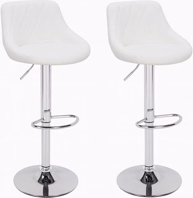 Set 2 Sgabelli Cucina Bar Girevoli Altezza Regolabile in Ecopelle Bianco e Acciaio