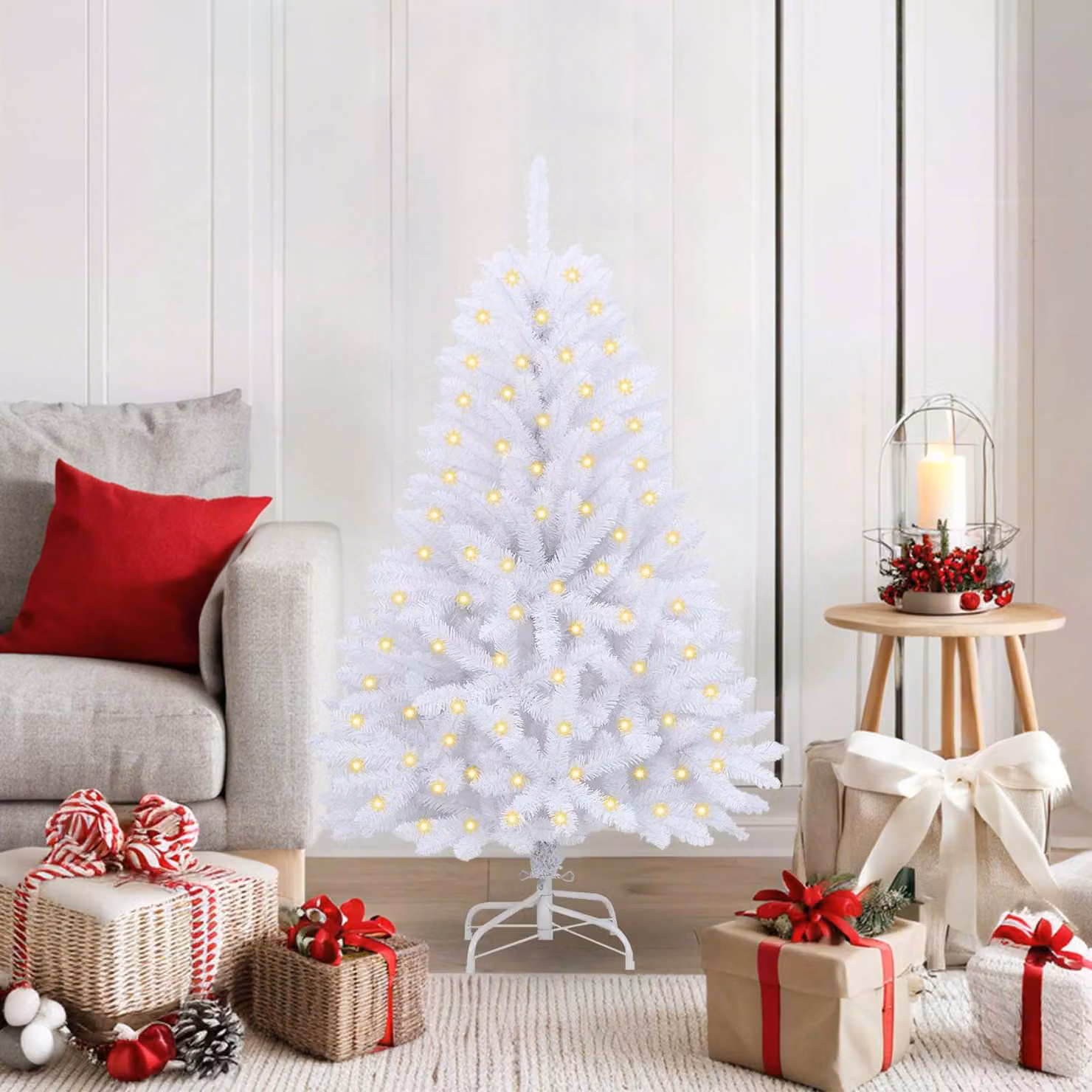Maison Exclusive - Albero di Natale artificiale con 150 luci a LED, in PVC e acciaio, colore bianco