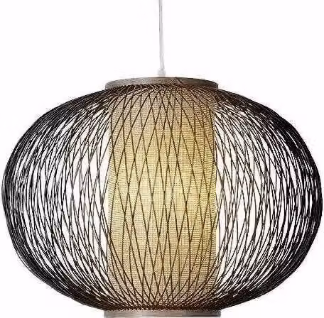 Fine Asianliving Bamboo Hanging Lamp Lampada a sospensione Nero fatto a mano - Simon D40xH33cm Lampada a sospensione Illuminazione Paralume di bambù Tessuto Lampada Illuminazione Rotan
