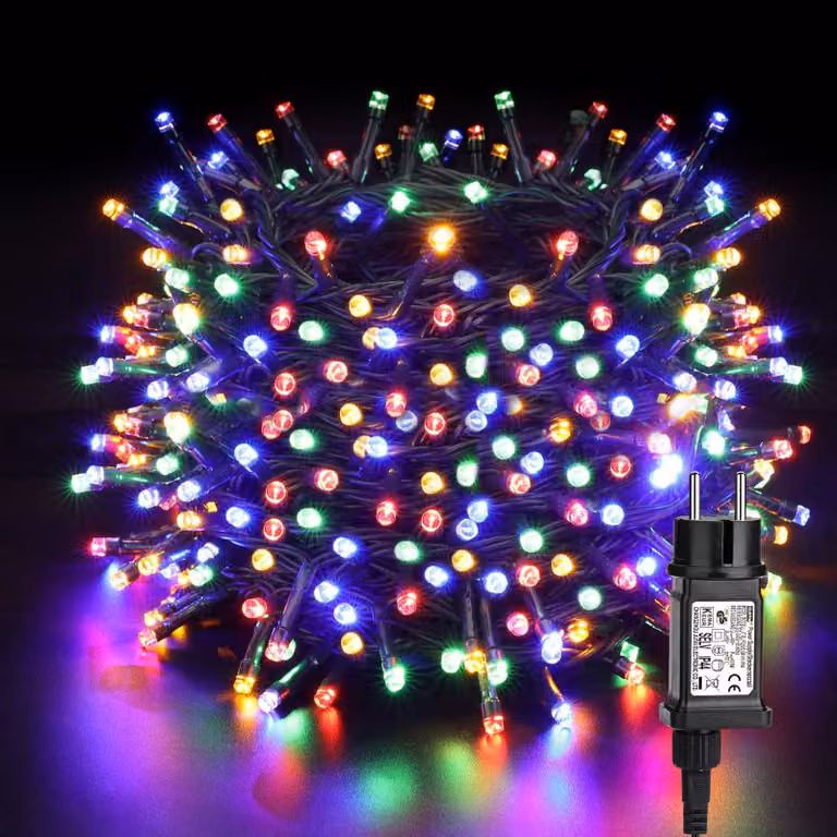 Catena luminosa da 50 metri, con 500 LED colorati, 8 modalità di illuminazione, impermeabile per uso esterno