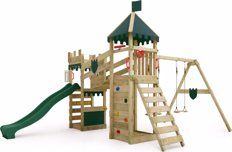 Torre giochi Fatmoose RiverRun Royal XXL con altalena e scivolo, colore verde