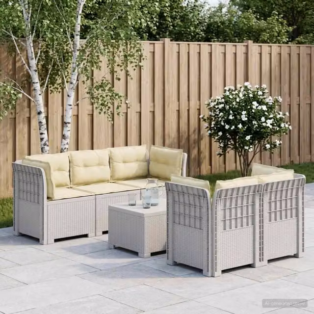 Divano da Giardino 5 Posti con Cuscini Stile Rattan PP Bianco 3443914