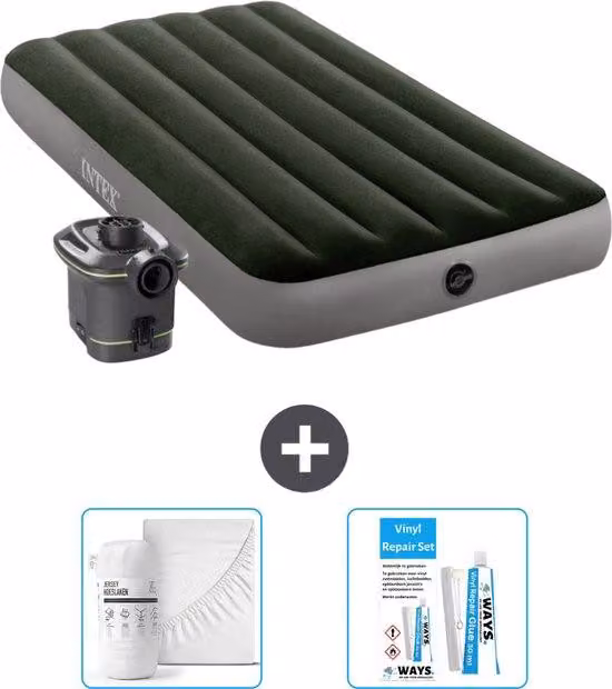 Letto gonfiabile Intex - 1 persona - 99 x 191 x 25 cm - Verde - Incluso pompa - Lenzuolo e kit di riparazione