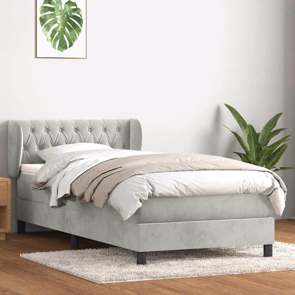 vidaXL Letto Ibrido con Giroletto a Molle e Materasso in Velluto Grigio e Bianco L: 93 cm, P: 223 cm, H: 88 cm