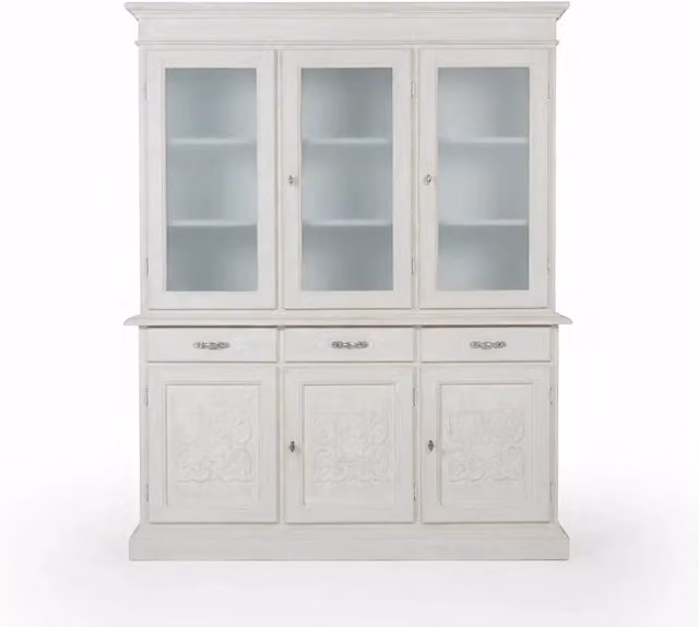 Credenza cristalliera KIVIO in legno e vetro con ante in vetro, colore bianco, H: 205 cm, L: 160 cm, P: 45 cm – 1