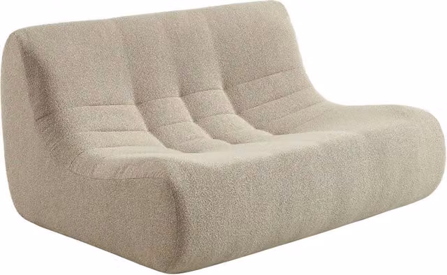 Poltrona a 2 posti Sweeek in tessuto bouclé testurizzato beige L: 137 cm, P: 105 cm, H: 72 cm
