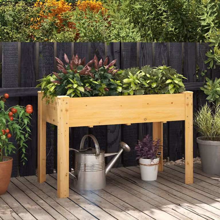Fioriera rialzata da giardino Costway in legno di abete marrone con fori di drenaggio per orto ornamentale o orto orticolo