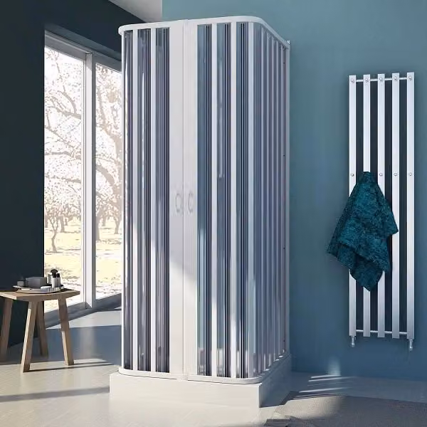 Box doccia 3 lati 80x90x80 cm apertura centrale ante a soffietto in PVC riducibili VITO Bianco