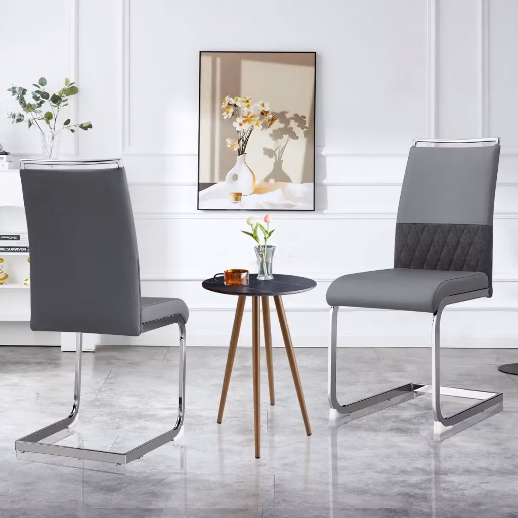 Sedia da pranzo moderna WISHDOR grigia con schienale in ecopelle e tessuto per cucina o ufficio domestico – 2