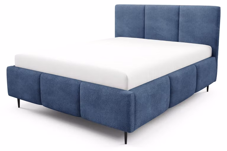 Letto imbottito con contenitore integrato, modello Melora, colore "Ozean", dimensioni 140 x 200 cm
