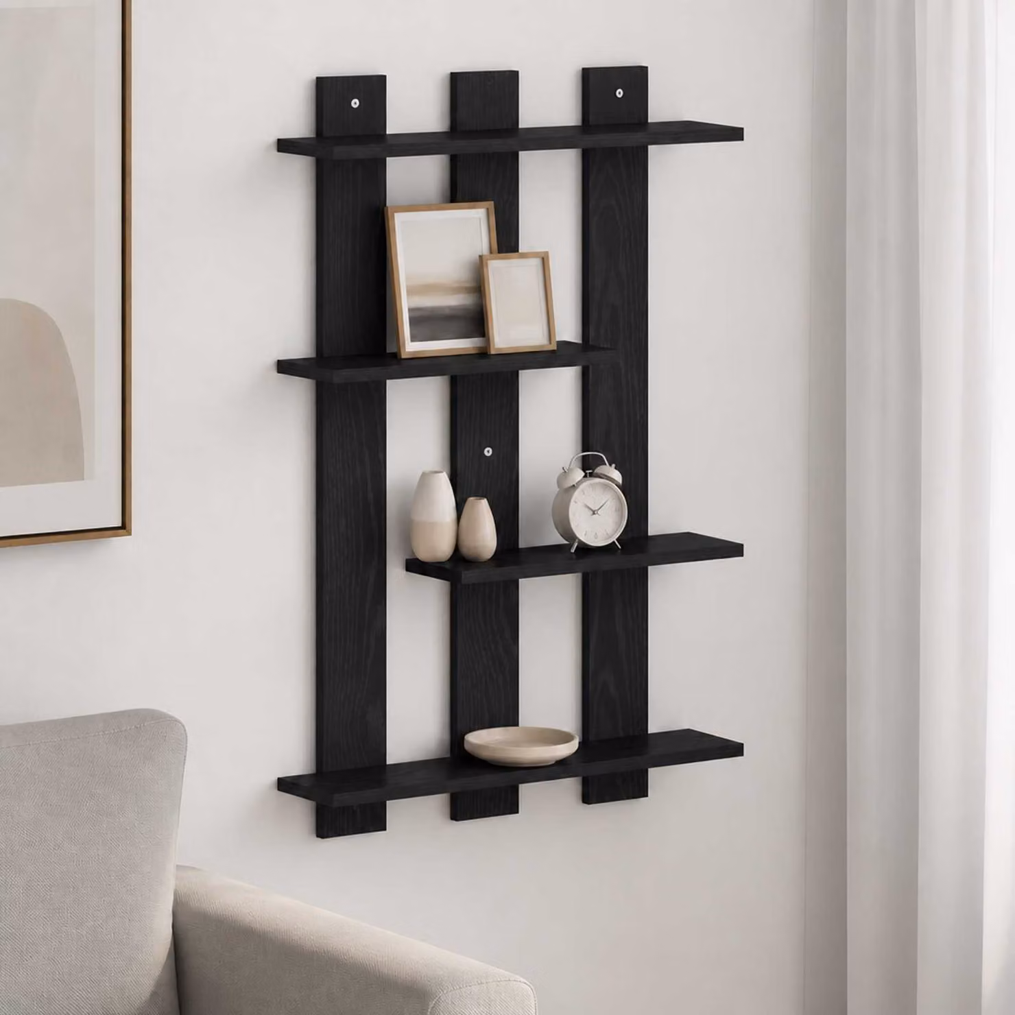 Scaffale da parete moderno vidaXL in MDF Nero Opaco L: 61 cm, P: 13,5 cm, H: 88 cm