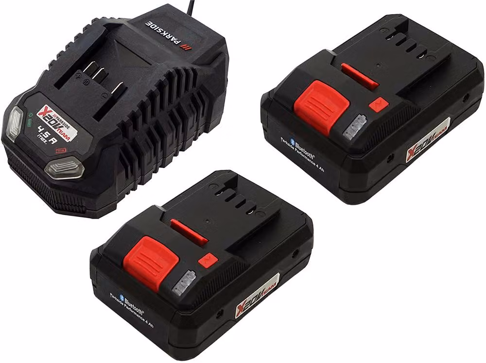 PARKSIDE® Set caricabatteria/batteria ricaricabile da 20 V – Caricabatteria da 4,5 A + 2 batterie ricaricabili Smart da 4 Ah