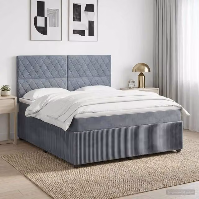 Letto box spring con materasso ibrido vidaXL in tessuto grigio e bianco L: 180 cm, P: 200 cm, H: 140,5 cm – 1
