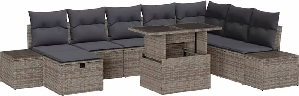 Set Divano da Giardino 9 pcs Grigio polyrattan