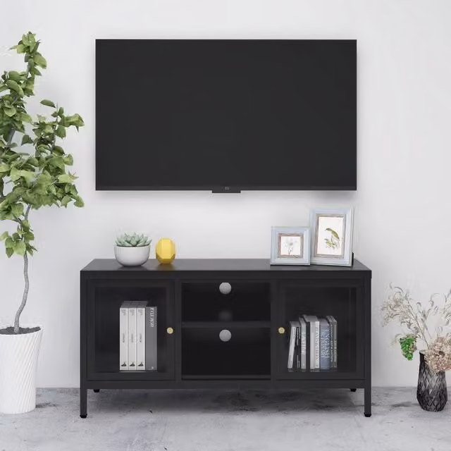 Mobile TV vidaXL Nero in Acciaio e Vetro L: 105 cm, P: 35 cm, H: 52 cm