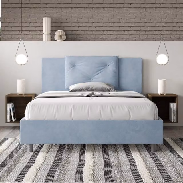 Letto Matrimoniale alla Francese Appia Ityhome con Contenitore in Microfibra Azzurro L/P/H: 150 x 200 x 110 cm