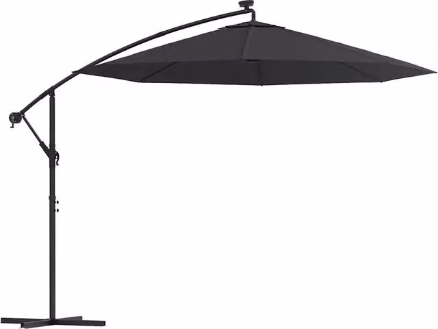 Ombrello a sbalzo DESIGN IN con LED e palo in acciaio, copertura in poliestere, Nero, Diametro: 300 cm – 1