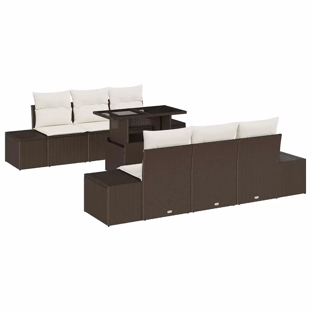 Set di divani da giardino vidaXL in polyrattan marrone e beige con 7 pezzi e cuscini inclusi – 2