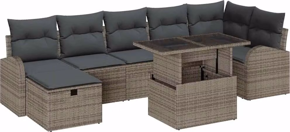 Set Divano da Giardino con cuscino 8 pcs Grigio Poly Rattan