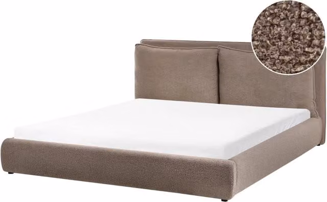 Letto matrimoniale moderno Beliani in tessuto bouclé color beige e marrone L/P: 160 x 200 cm