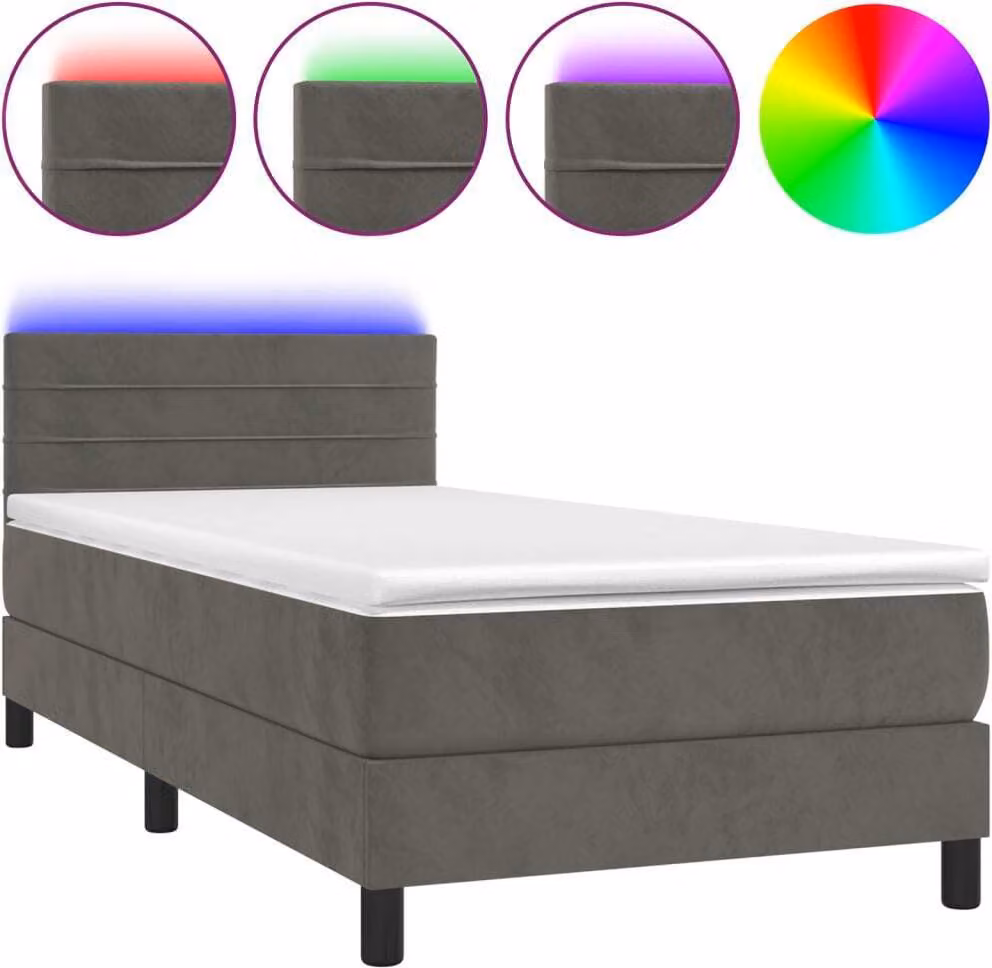 Letto a Molle con Materasso e LED Grigio Scuro 80x200cm Velluto