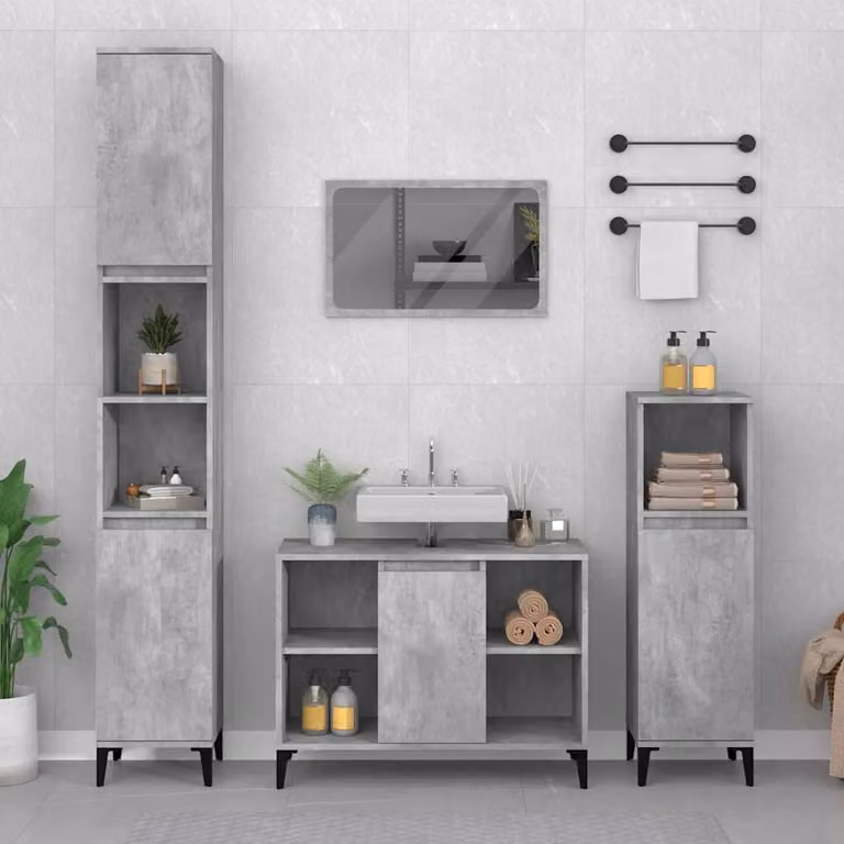 Lavabo Mobile vidaXL Grigio Cemento e Multicolore in Legno e Metallo, L: 80 cm, P: 33 cm, H: 60 cm