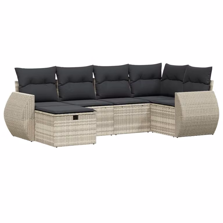 Set Divano da Giardino 6pz con Cuscini Grigio Chiaro Polyrattan