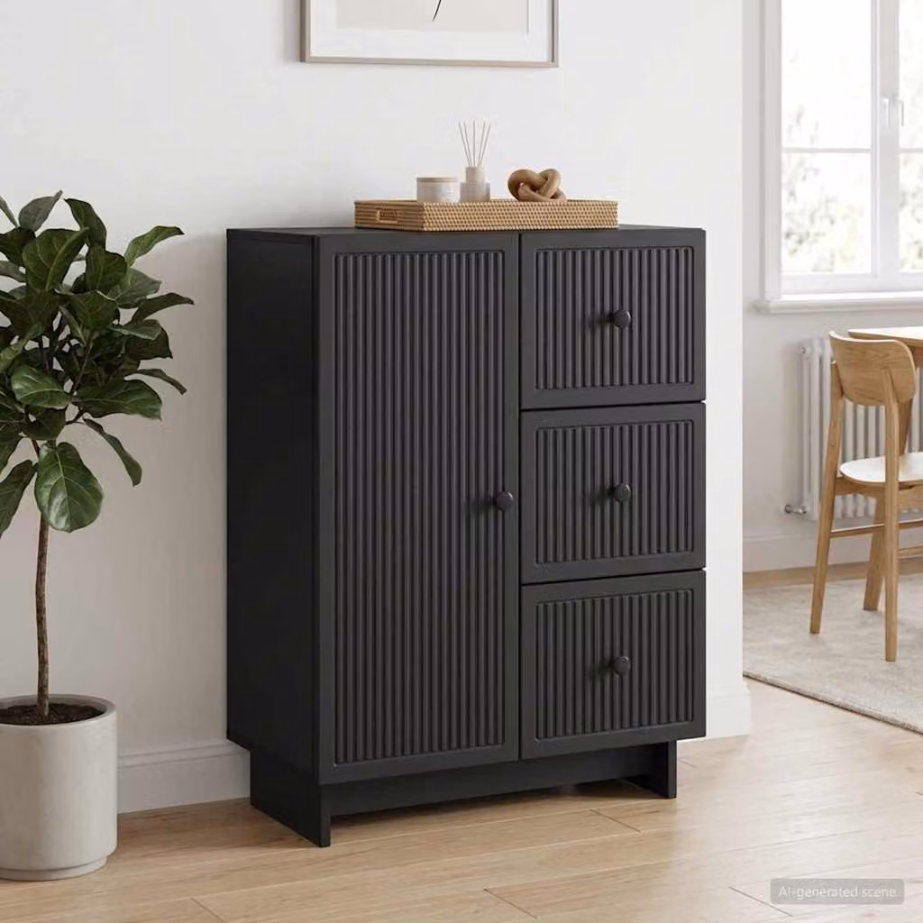 Credenza moderna vidaXL in legno ingegnerizzato e metallo, colore nero, L 66 x P 34,5 x H 90 cm
