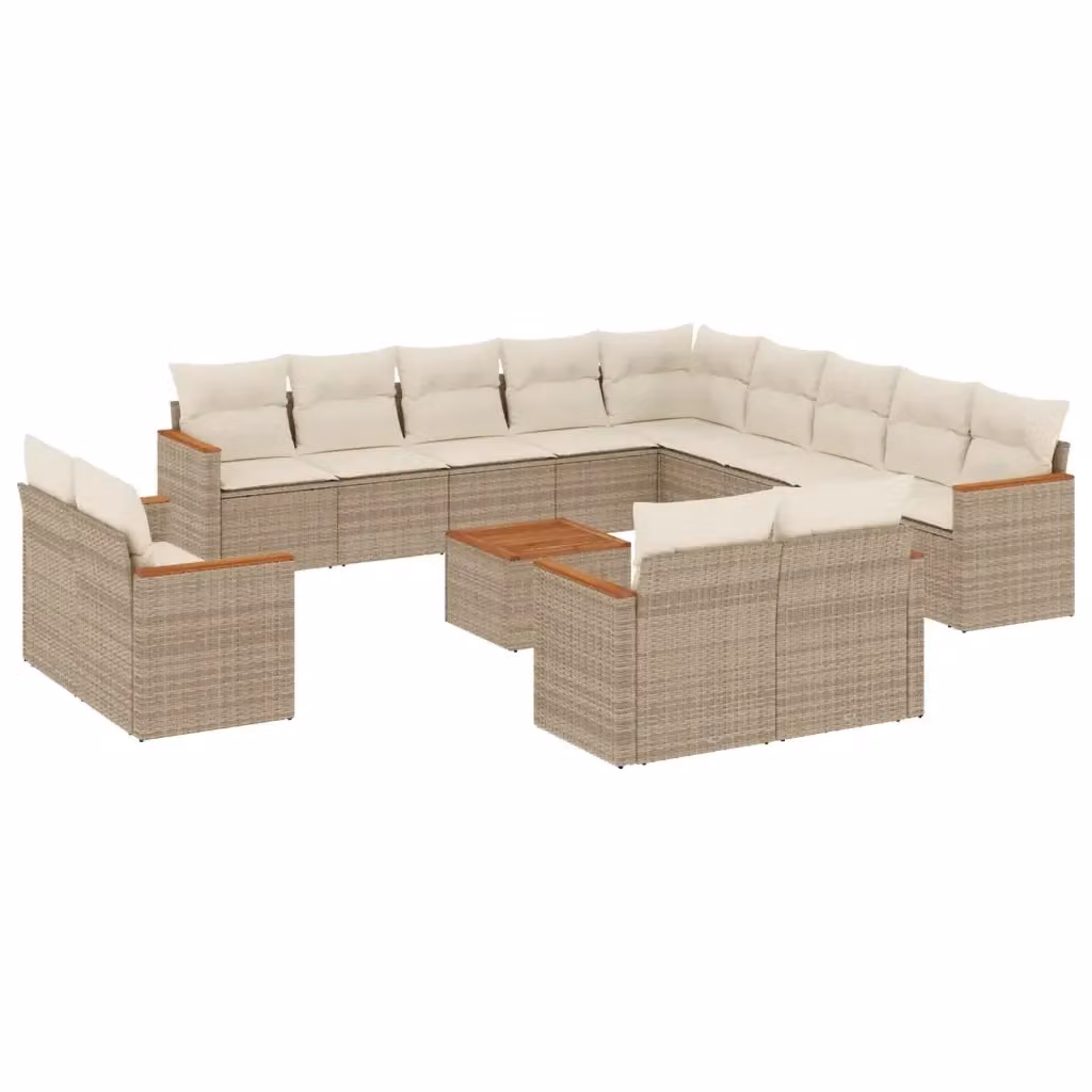Set di Divani da Giardino L-Shape vidaXL in Polyrattan Beige con Cuscini e Tavolino da Caffè – 2