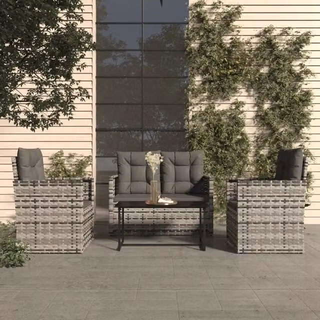 Set Divani da Esterno 4 pz con Cuscini in Polyrattan Grigio 319197