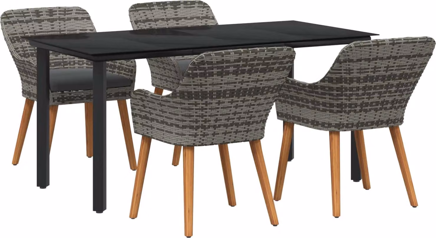 Set da Pranzo per Giardino con cuscino 5 pcs Grigio polyrattan