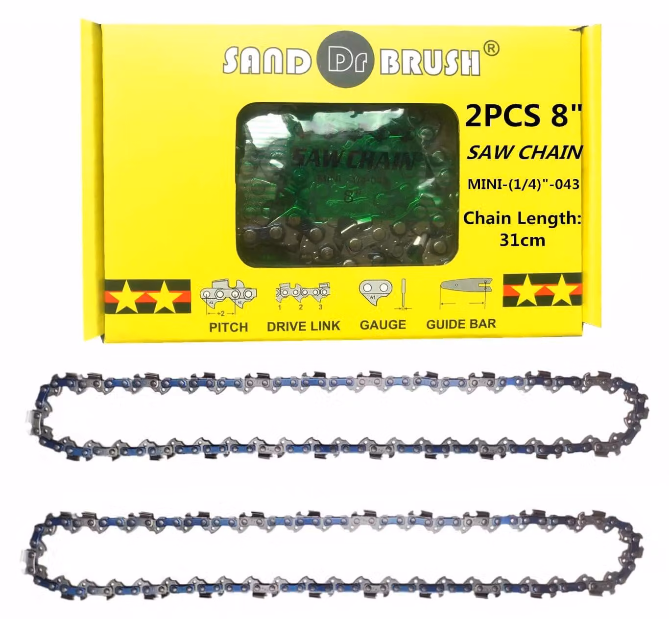 Catena per motosega, 2 pezzi, per motosega a batteria mini da 8 pollici, lunghezza di taglio 20 cm