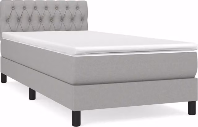 Letto singolo per adulti con giroletto a molle e materasso in tessuto grigio chiaro L: 100 cm, P: 200 cm, H: 88 cm – 1