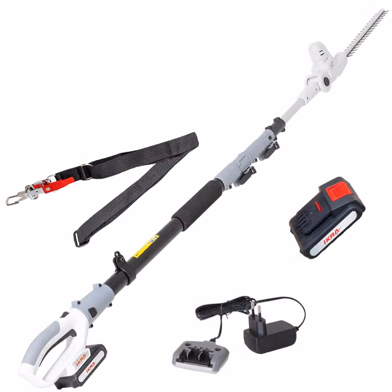 Tagliasiepi telescopico a batteria IKRA ICPH 2040 | 20 V | Lunghezza di taglio 40 cm | Spessore di taglio 18 mm | Altezza di lavoro fino a 4 m | Batteria e caricabatteria inclusi