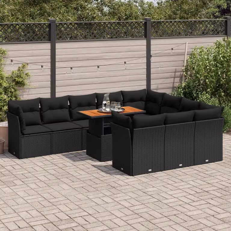 Maison Exclusive - Set Divani da Giardino 11 pz con Cuscini in Polyrattan Nero