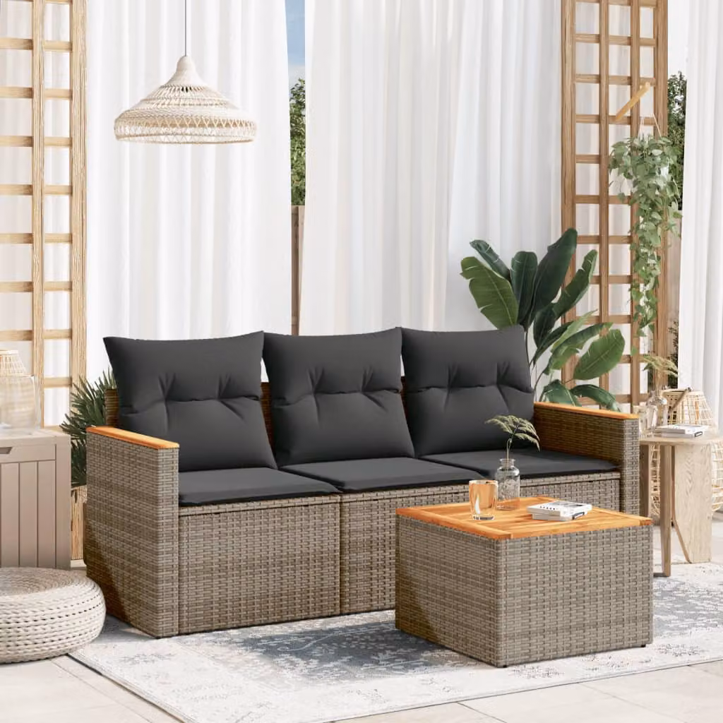Set di Divani da Giardino vidaXL 4 Pezzi con Cuscini e Tavolino, Polyrattan e Acciaio Grigio – 1
