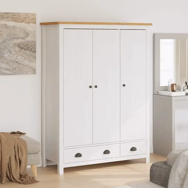 Armadio a 3 Ante Hill Bianco 127x50x170 cm in Legno di Pino 288954