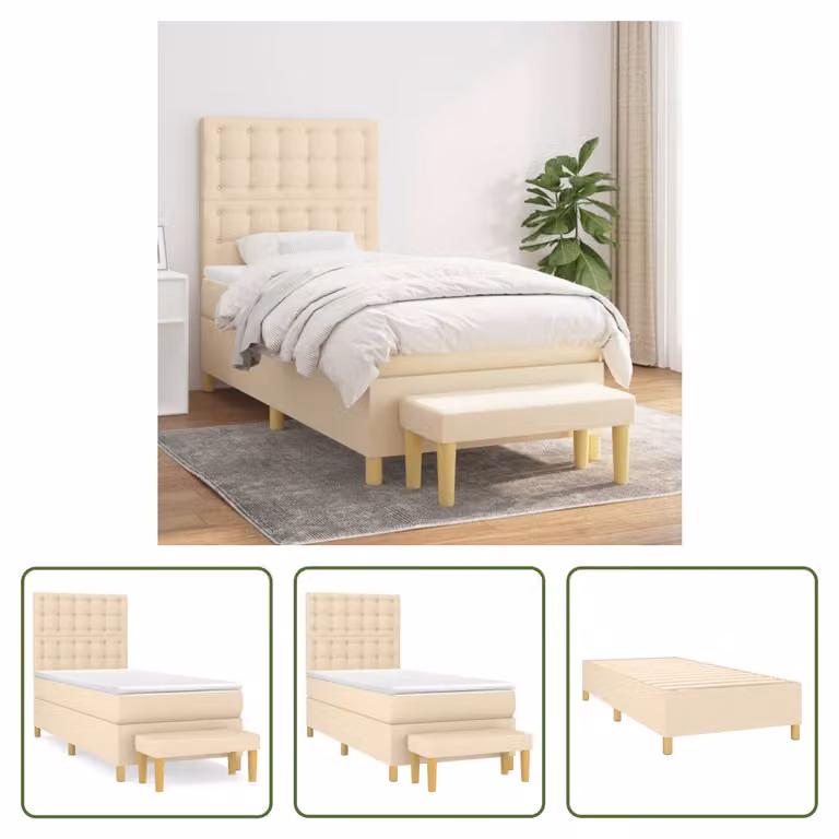 The Living Store Letto a molle insacchettate con materasso crema 80x200 cm in tessuto