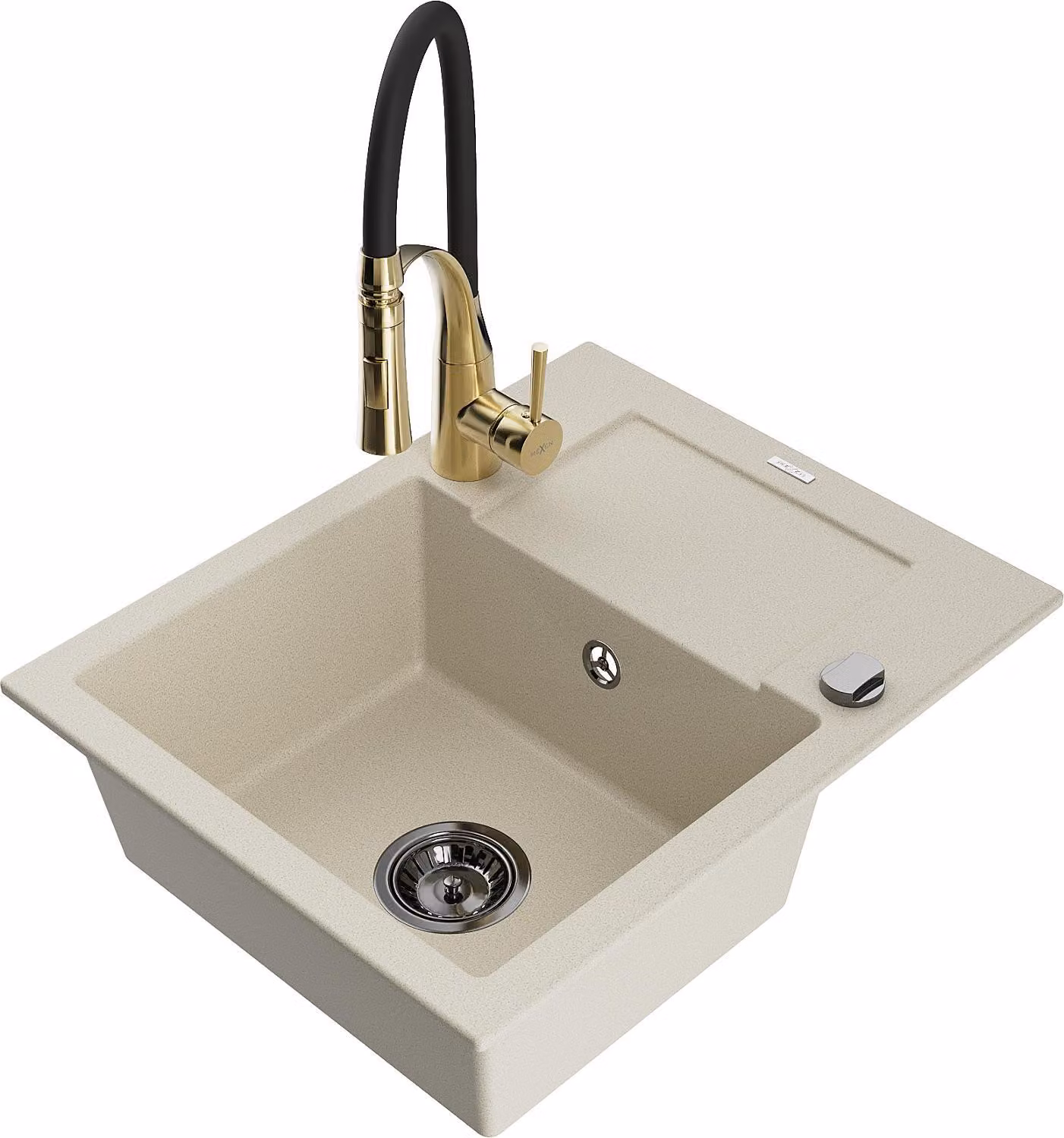 Mexen Enzo lavello in granito 1-vasca con scolapiatti e rubinetto da cucina Aster, beige - 6506-69-73450-57-B