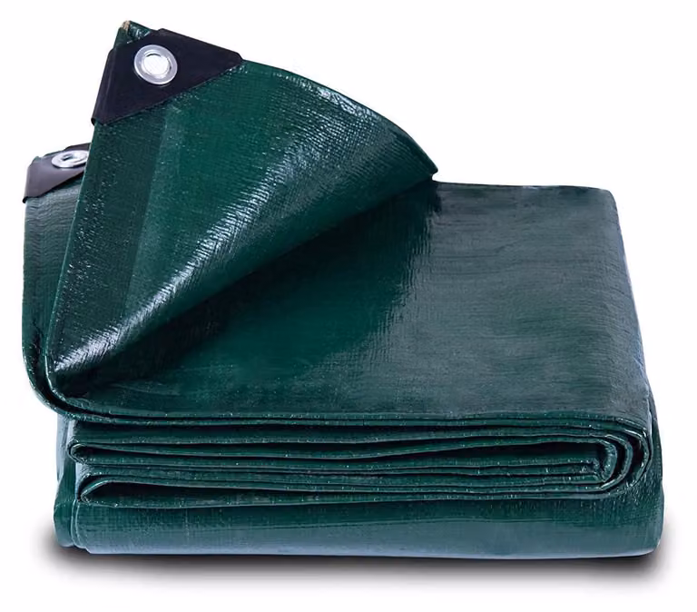 Telo di copertura in tessuto, impermeabile, verde, con occhielli, dimensioni 5x6 metri, peso 150 g/m²