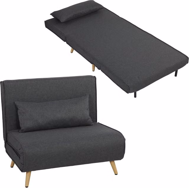 Salvaspazio, divano letto 1 posto grigio con schienale regolabile, cuscino incluso, piedini pieghevoli, portata 120 kg